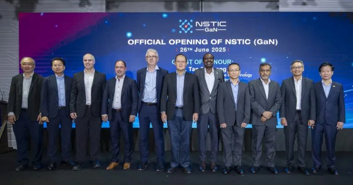 Group photo of executives and dignitaries at the official opening of Singapore’s NSTIC (GaN) on June 26, 2025, highlighting advanced semiconductor innovation and tech collaboration in Asia.