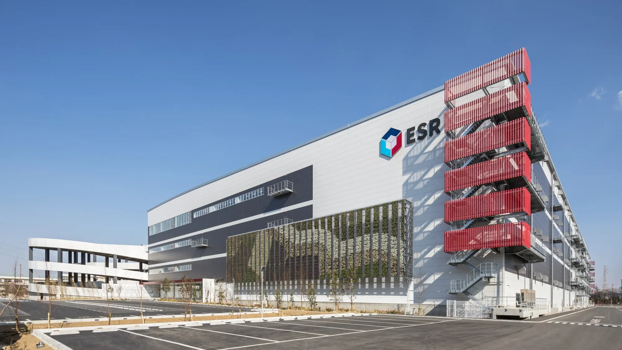 ESR logistics warehouse facility with modern industrial design, showcasing large-scale distribution infrastructure and supply chain operations.