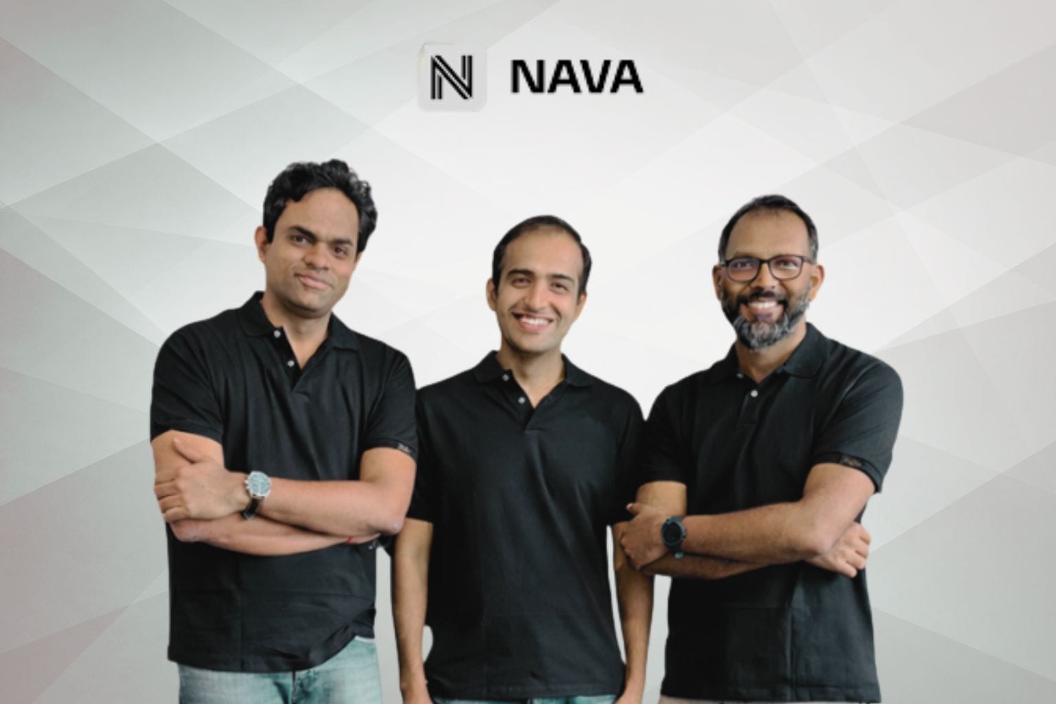 Nava startup founders pose together in black shirts, representing India’s fintech innovation ecosystem and emerging digital finance platform leadership.