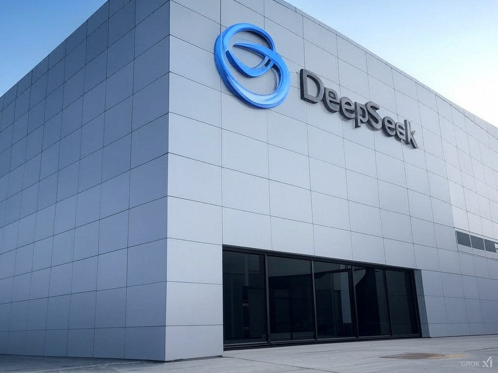DeepSeek company logo displayed on a modern office building exterior, representing AI technology development and China’s growing artificial intelligence sector.