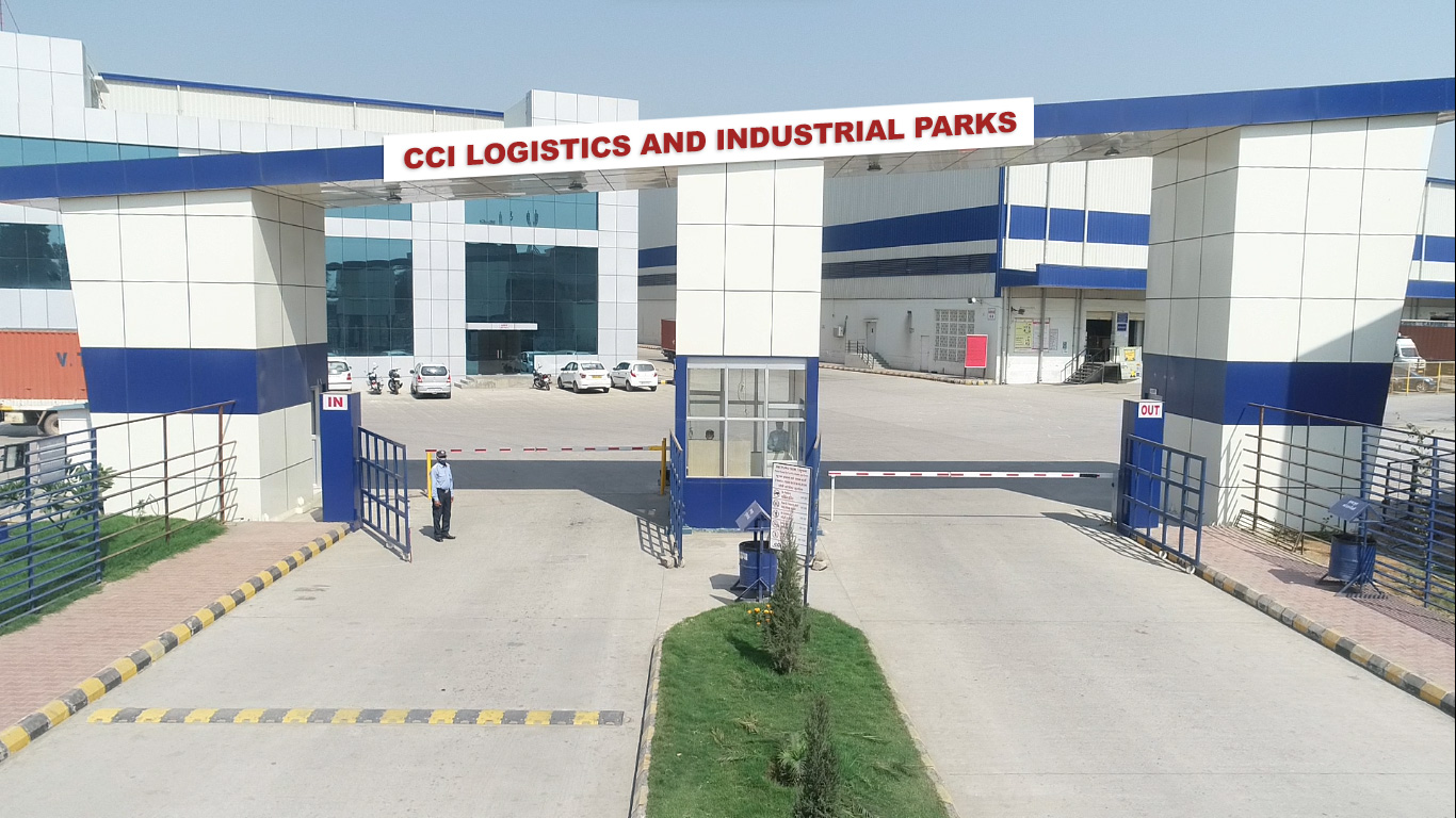 Entrance gate of CCI Logistics and Industrial Parks warehouse facility in India, highlighting industrial infrastructure growth, warehousing expansion, and logistics sector development in Asia.